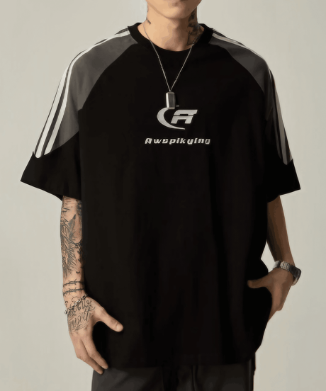 デュアルストライプ ラグランオーバーサイズTシャツ / 2color