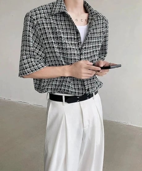 ルーズシルエット ツイードシャツ