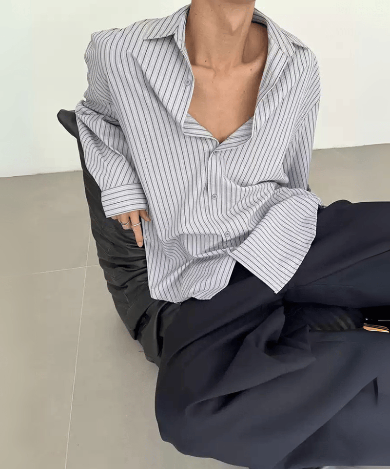 ISSEY MIYAKE ストライプ柄オーバーサイズシャツ ストライプデザイン オーバーサイズシャツ / 2colors | ness.
