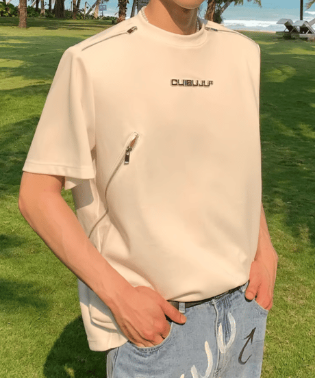 メタルロゴ ジップディテールTシャツ / 4color