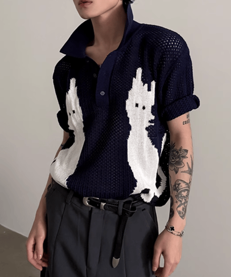 シャドウキャット メッシュニットポロシャツ / 2colors