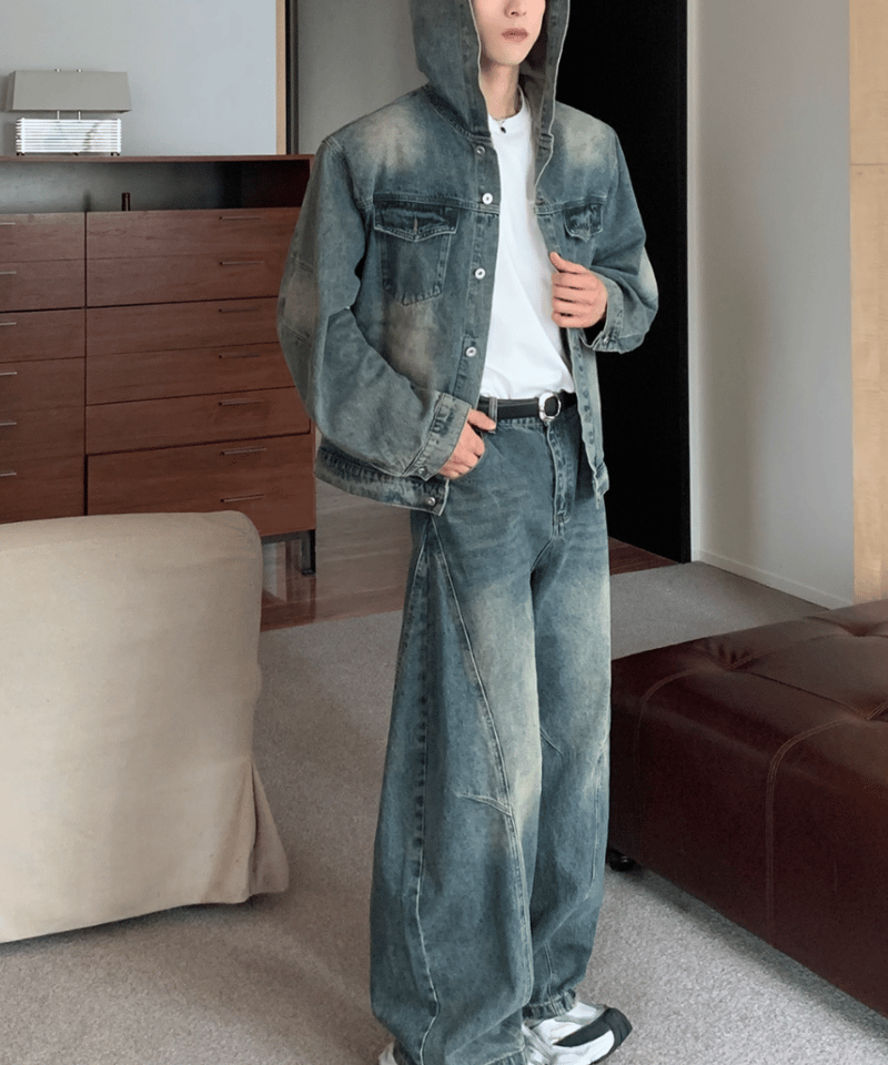 激レアヴィンテージ カラフルレトロ動物アップリケ ノーカラーデニム派手ジャケット NEW CLASSIC JEAN JACKET #VINTAGE BLUE/ FAILE アートコラボ