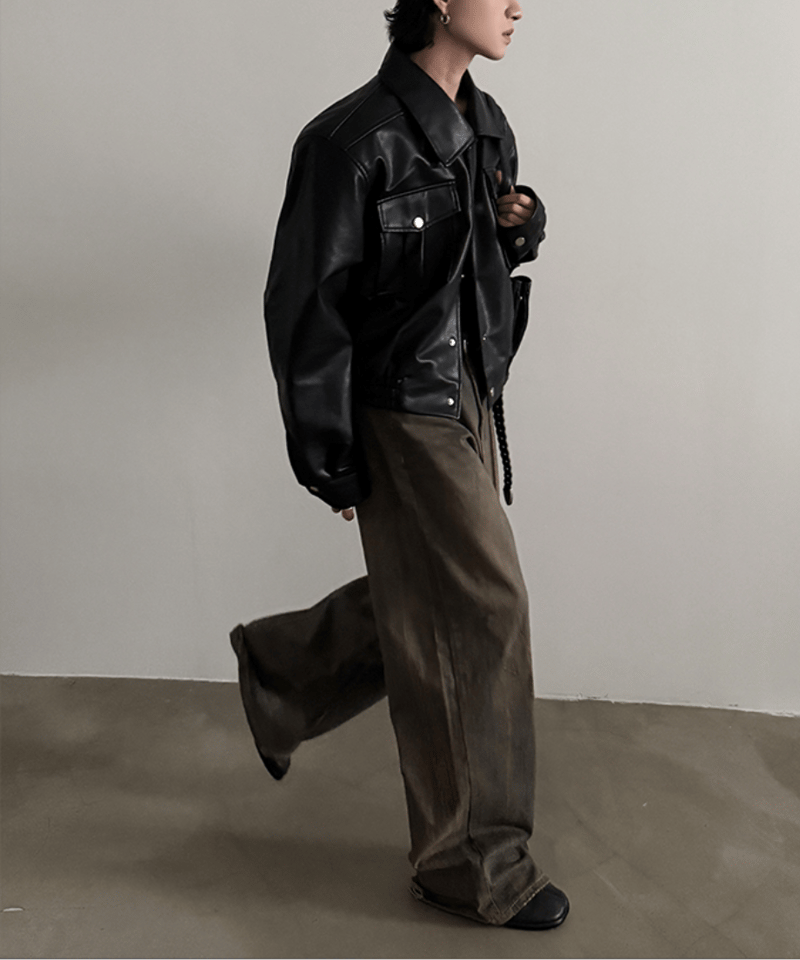 黒レザージャケット ボタン付き カラーボタンフェイクレザージャケット | ファッション通販サイト NUGU