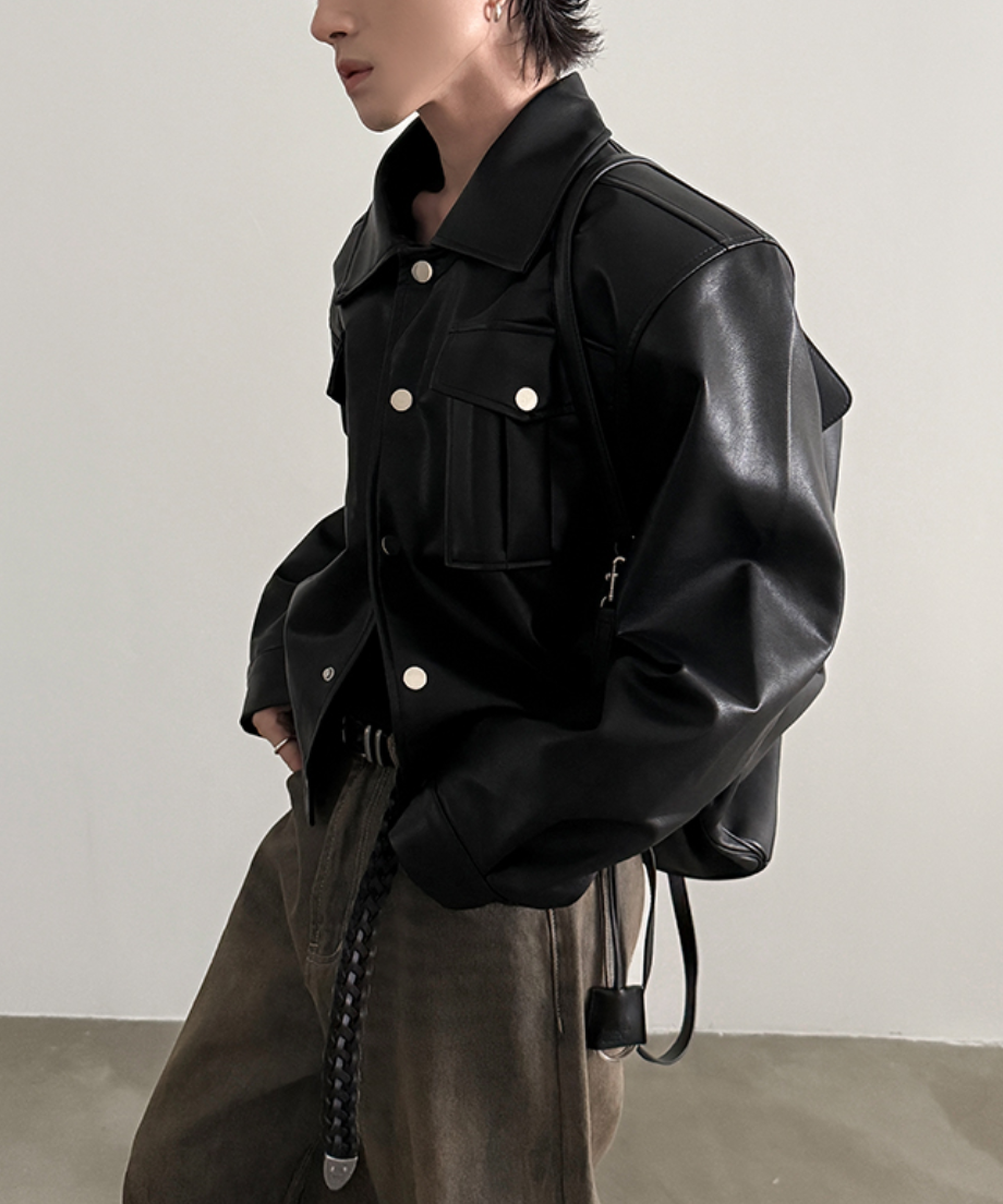 シルバーボタン デザイン レザージャケット | ness.