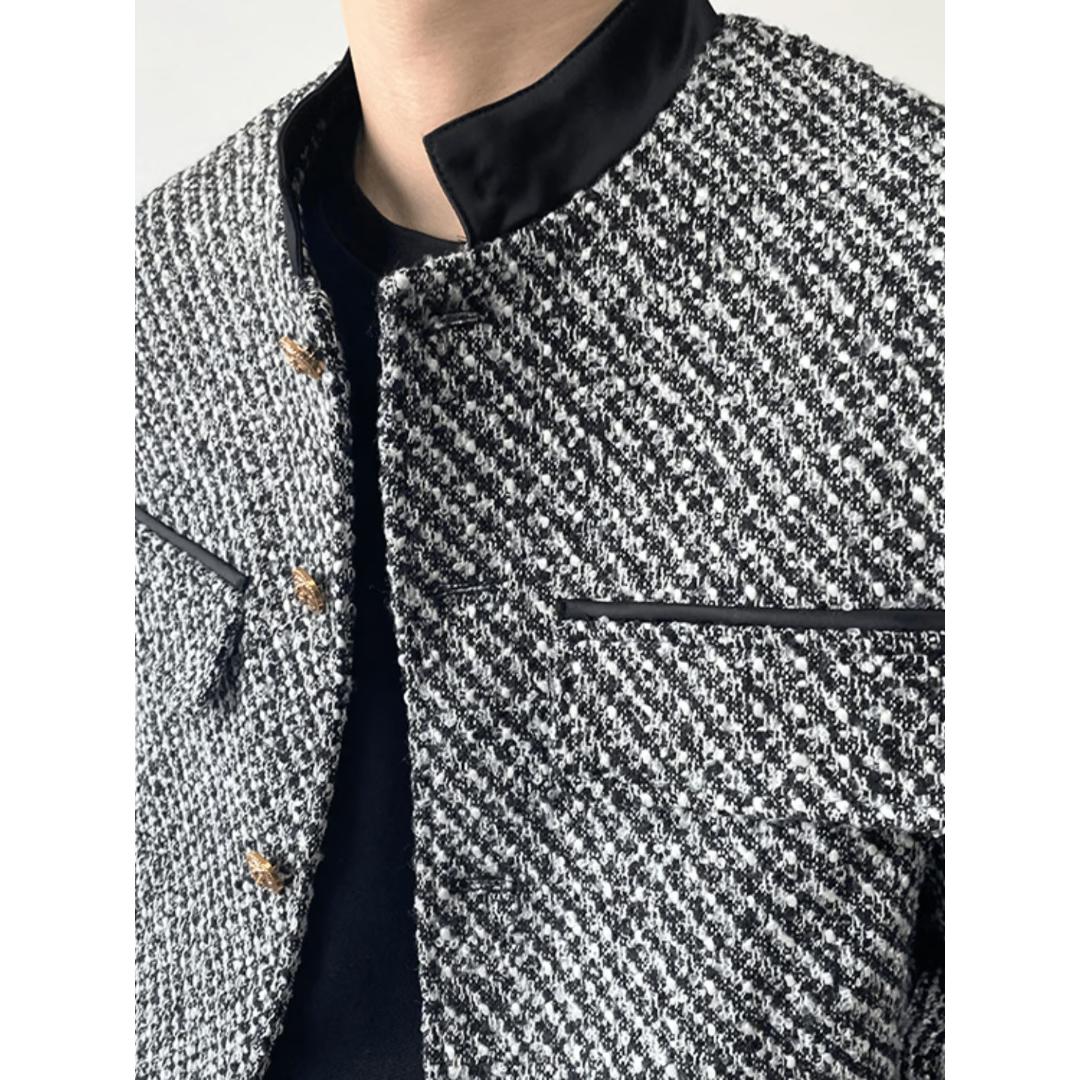 スタンドカラー ツイードジャケット M〜XL ショート ツイードスタンドカラー ショートジャケット | ness.