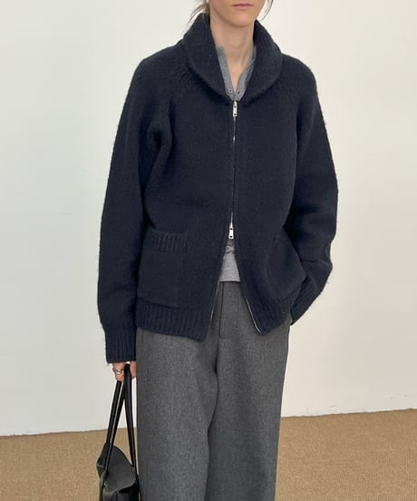 ソフトウールミックス ショールカラーニットブルゾン