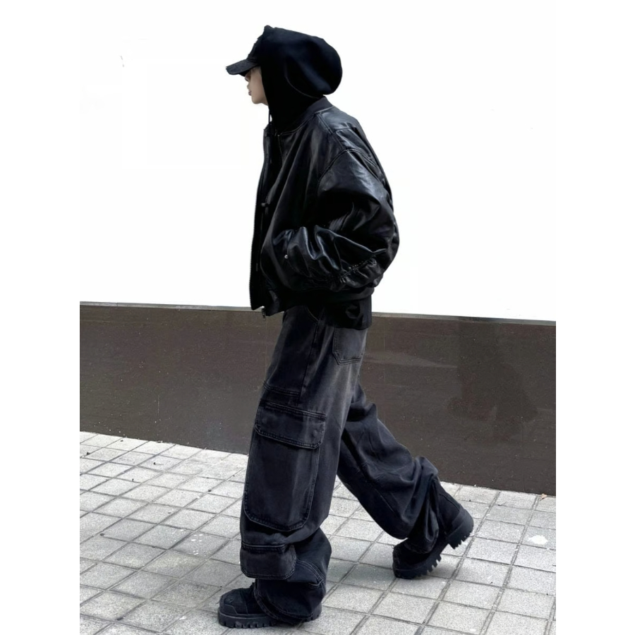 ルーズフィット フードレイヤードPUレザージャケット | ness.