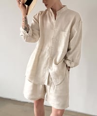 リネンブレンドルーズシャツ＆ハーフパンツセットアップ / 2color