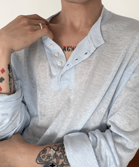 シアー ヘンリーネック ルーズ L/S Tシャツ / 3color