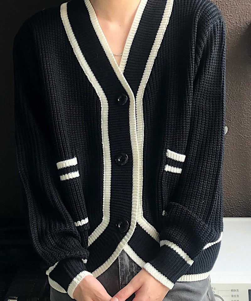 コントラストライン Vネックカーディガン / 2color | ness.