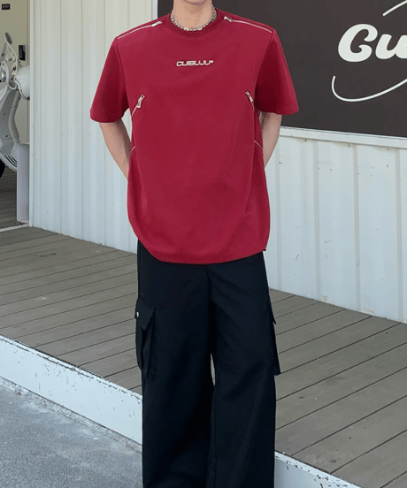 メタルロゴ ジップディテールTシャツ / 4color