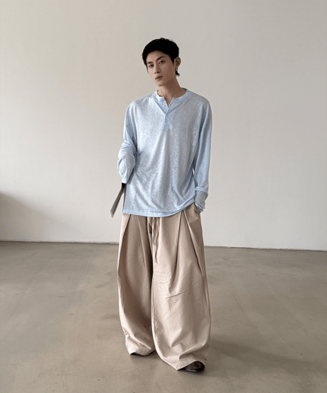 シアー ヘンリーネック ルーズ L/S Tシャツ / 3color