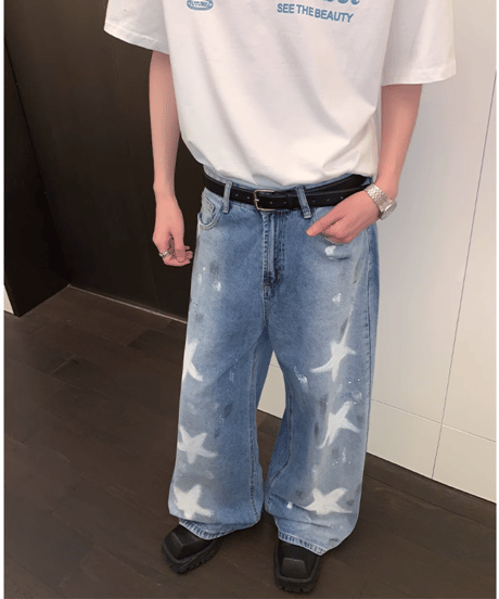 スターペイント ダメージワイドデニム