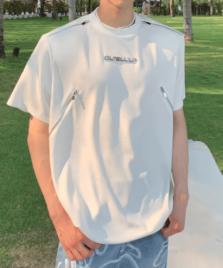 メタルロゴ ジップディテールTシャツ / 4color