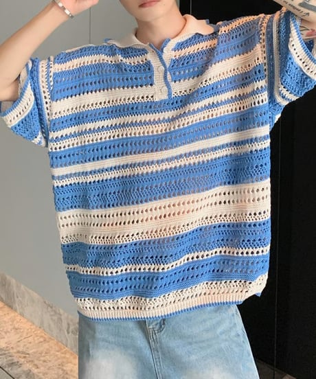 マルチボーダー メッシュポロシャツ / 5color