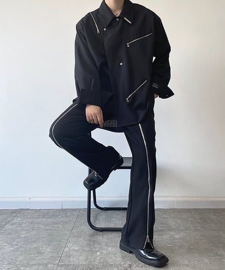 ジップデザイン オーバーサイズシャツ / 2color
