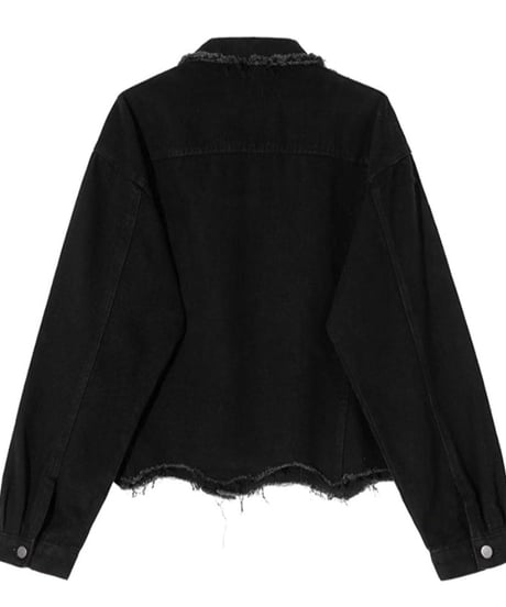 フリンジエッジ ブラックデニムジャケット
