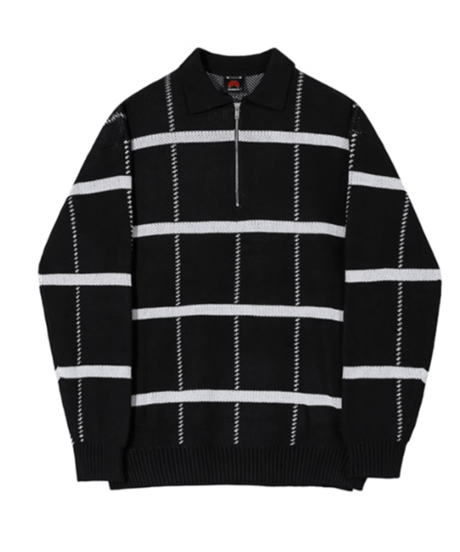 チェックパターン ハーフジップ ニットトップス / 2color