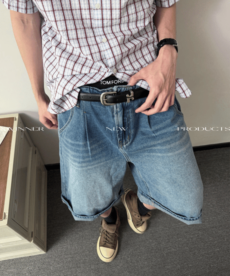 ルーズタック ワイドデニムハーフパンツ