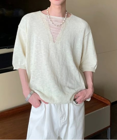 センターメッシュ デザイントップス / 2color