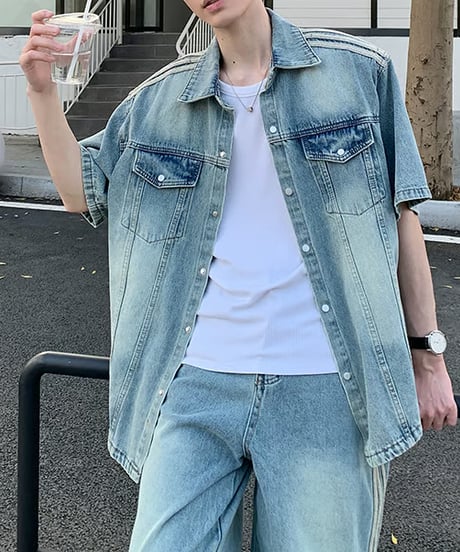 ショルダーライン 半袖 デニムシャツ / shirt only