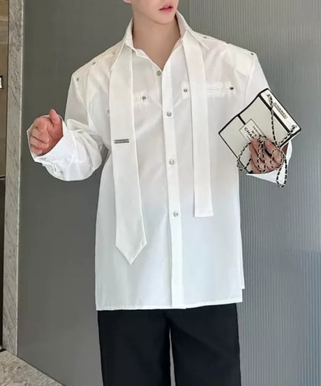 タイ付き スタッズデザインシャツ / 2color