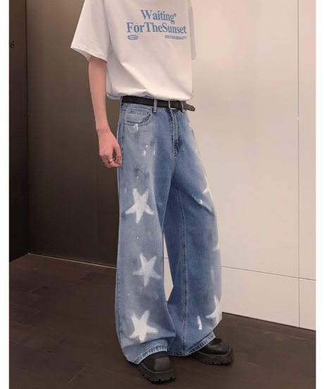 スターペイント ダメージワイドデニム