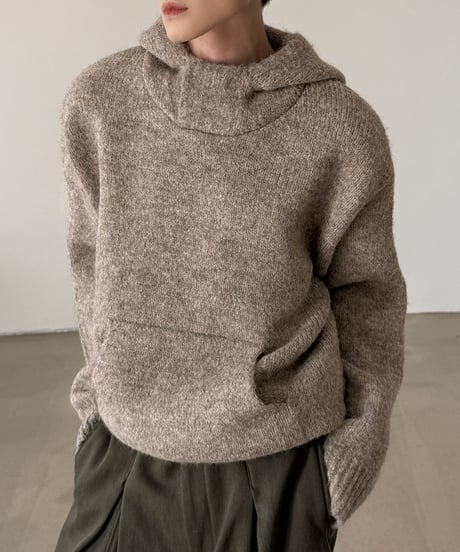 ウールブレンド フーデッドニットプルオーバー / 2colors
