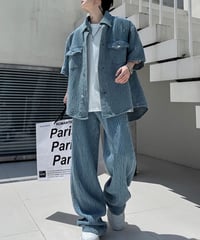 ツイードデニム セットアップ シャツ＆パンツ