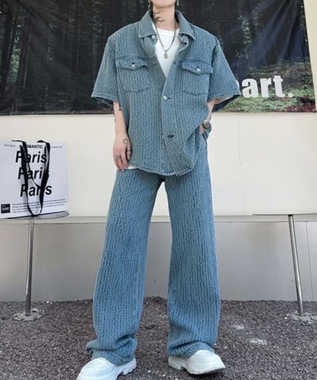 ツイードデニム セットアップ シャツ＆パンツ