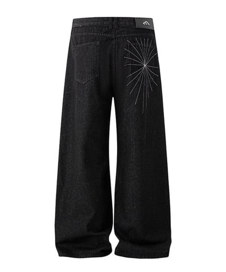 スターステッチデザイン ワイドデニムパンツ