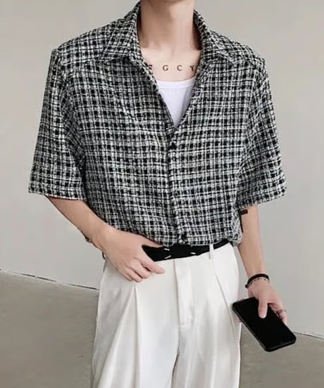 ルーズシルエット ツイードシャツ