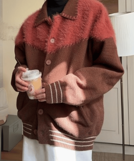 バイカラー ファジーニットシャツ / 2color