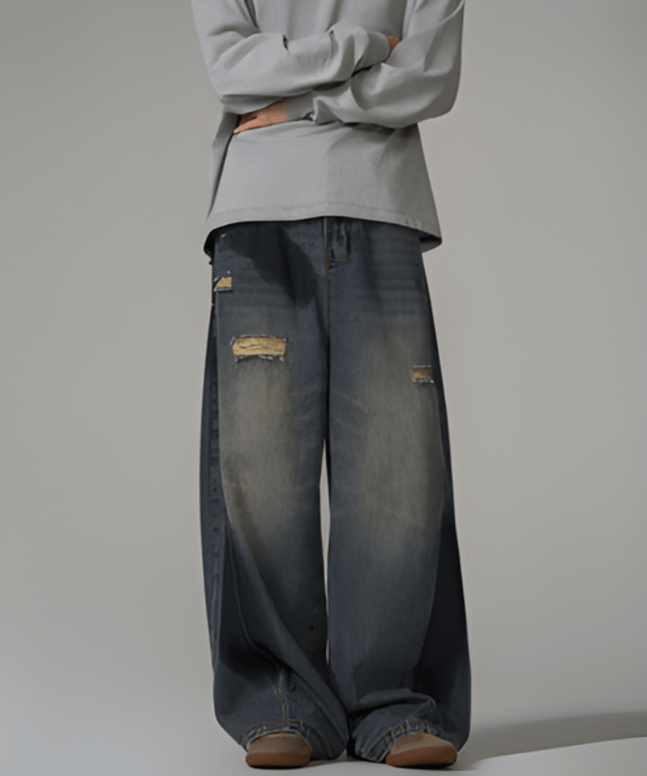 ダメージ加工 ワイドシルエット デニムパンツ | ness.