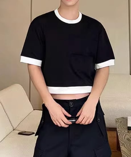 コントラスト ポケットデザインTシャツ / 2color