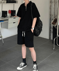 ハーフジップポロ＆ショーツセットアップ / 3color set up