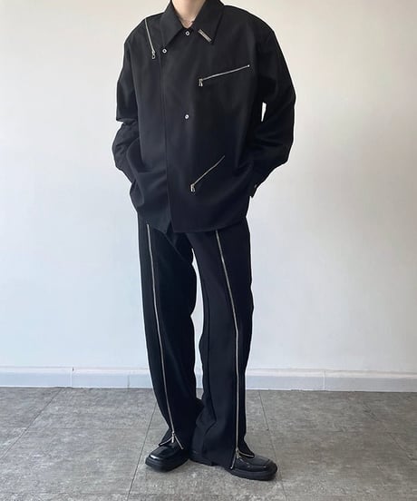 ジップデザイン オーバーサイズシャツ / 2color