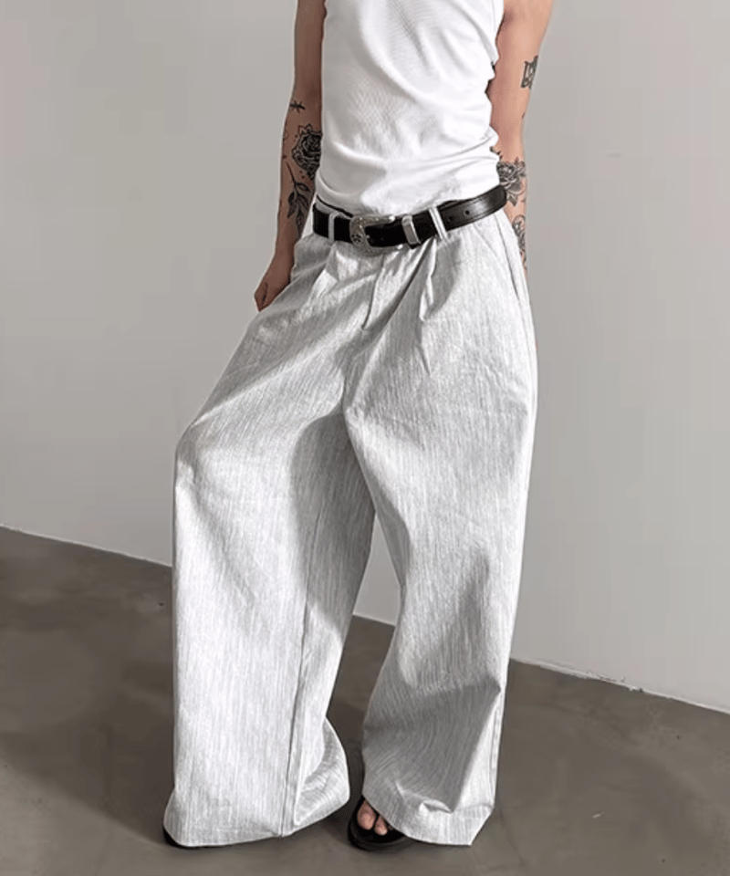 【美品】mon Sakata リネン フカタックパンツ グレー×ブラック シルクコットンラフタックパンツ （BLACK / WHITE） - 公式