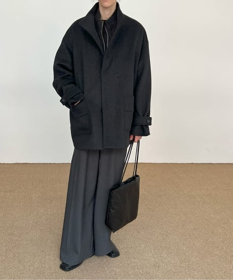 ハイネック ウールブレンド オーバーショートコート