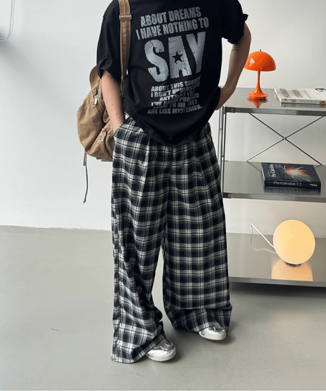 ルーズシルエット チェックワイドパンツ
