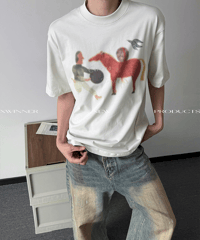 レトロアートグラフィック ルーズ半袖Tシャツ / 3color
