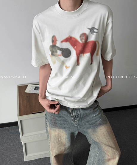 レトロアートグラフィック ルーズ半袖Tシャツ / 3color