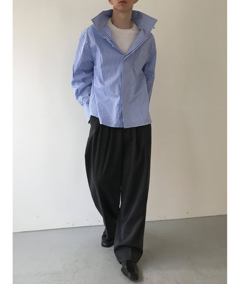 ストライプ バンドカラーシャツ | ness.