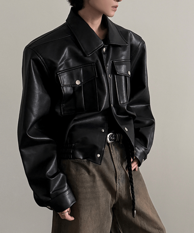 シルバーボタン デザイン レザージャケット | ness.
