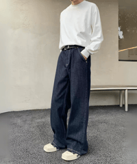 ダークインディゴ ワイドデニムパンツ