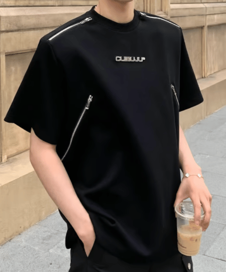 メタルロゴ ジップディテールTシャツ / 4color