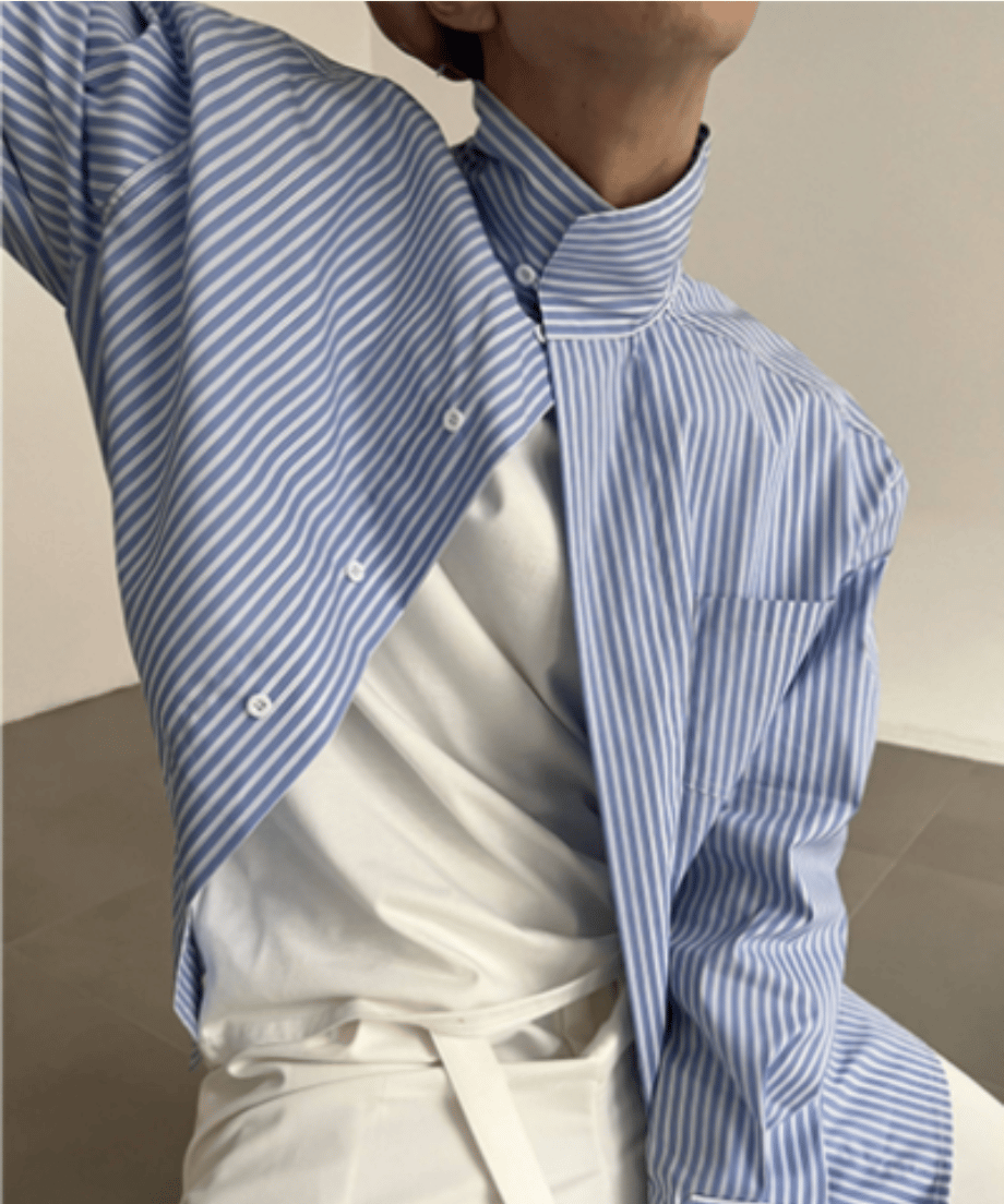 ストライプ バンドカラーシャツ | ness.