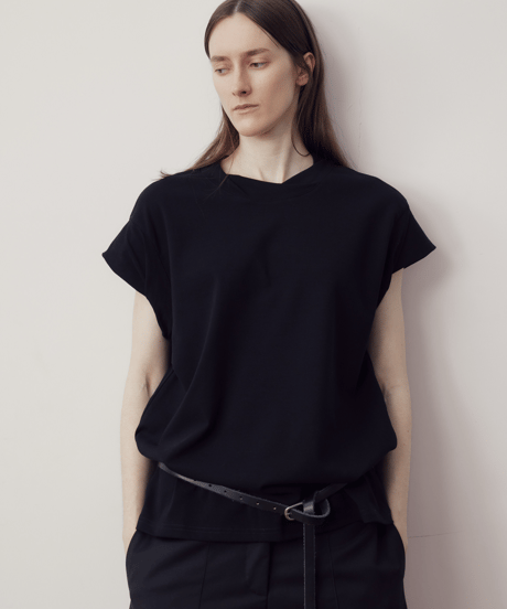 フレンチスリーブ クルーネック コットン ビッグシルエット Tシャツ / 2color