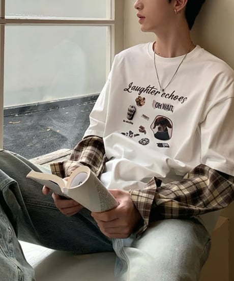 レイヤード チェックスリーブTシャツ / 2color