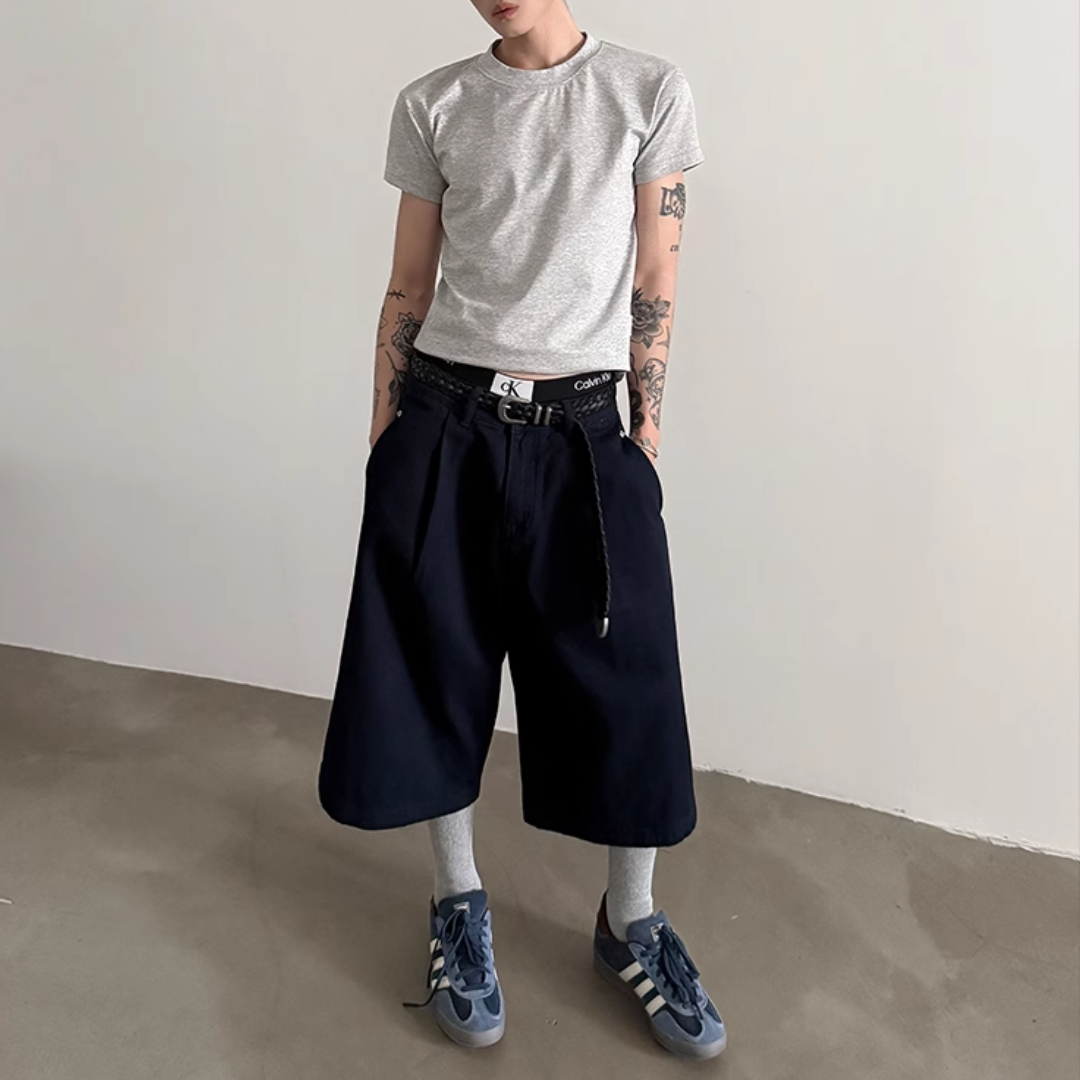 Lee pipes ワイドバギーハーフパンツ Lee Pipes/90sリー・パイプス，ワイドバギーハーフパンツW35×2